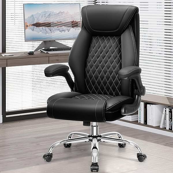 BestGlory Office Chair, Ergonomic High Back Home Office Desk Chair, Big and Tall Breathable Leather Office Chair with Lumbar Support Flip-Up Armrests, Computer Gaming Chair with Rocking Function - Product Image