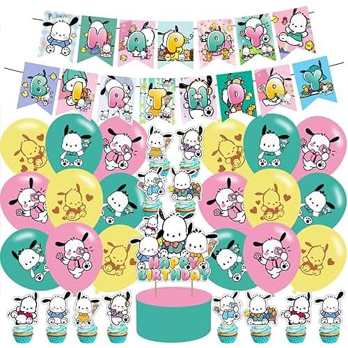 Pochacco Themed Birthday Party Supplies - Kawaii Pochacco Balloons, Cupcake & Cake Toppers - Product Image