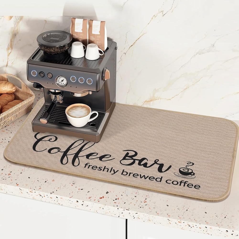 Findosom Dish Drying Mat, 17"x 32" Super Absorbent & Hide Stain Coffee Mat, Cuttable Drying Mat for Kitchen Counter, Coffee Bar Accessories, Under Dish Rack, Coffee Maker, Espresso Machine, Linen - Product Image