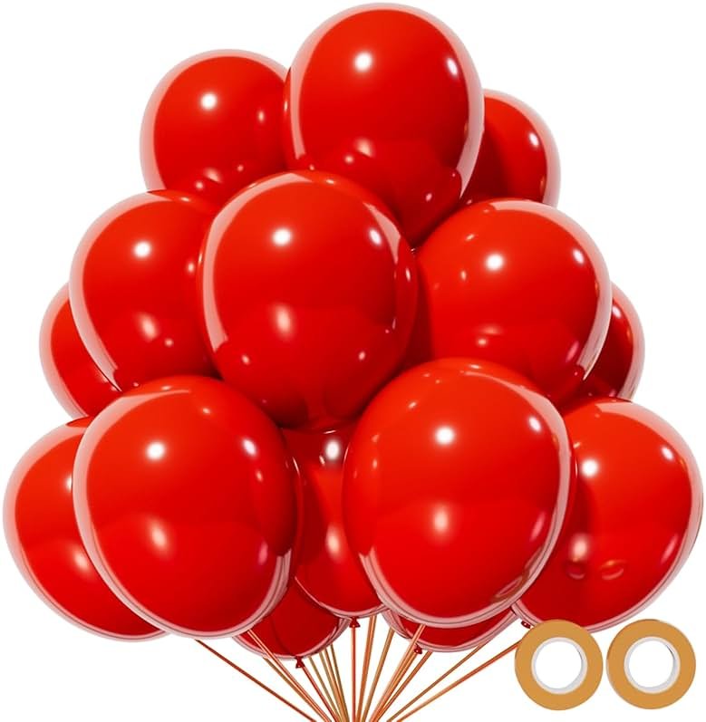 Red Balloon 110pcs, Red Latex Balloons12 inch for Birthday Valentine's Day Wedding(with 2 Ribbons). - Product Image