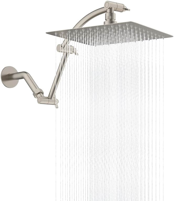 Hibbent All Metal cUPC Certified Rain Shower Head, 10'' High Pressure Rainfall Showerhead with 16" Shower Head Extension Arm, Brass Adjustable Shower Arm Extender, fixed Showerheads, Brushed Nickel - Product Image