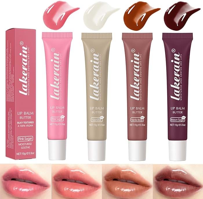 3 Color Glossy Lip Balm Butter Lip Gloss，Moisturizing Non Sticky High Shiny Finish Lip Glow Oil, Natural Plumping Lip Tint Lip Care & Repair Lip Mask for Soft & Smooth & Protect Dry Lip - Product Image
