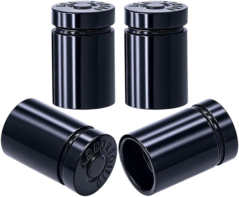 MEAJOO 4PCS Bullet Shell Tire Valve Stem Caps, Leak-Proof Air Caps Cover, Airtight Aluminum Alloy Dust-Proof Car Accessories, Universal for Cars, SUVs, Bikes, Trucks and Motorcycles (Black) - Product Image