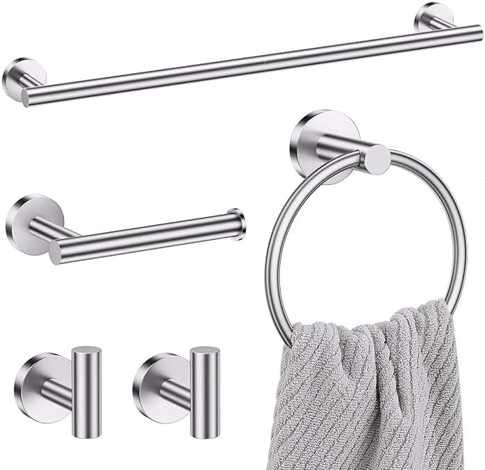 Lairuier 5 Pieces Brushed Nickel Bathroom Accessories Set, 23.6 Inch Bath Towel Bar Set, SUS304 Stainless Steel Bathroom Hardware Set Round Toilet Paper Holder Set Wall Mounted - Product Image