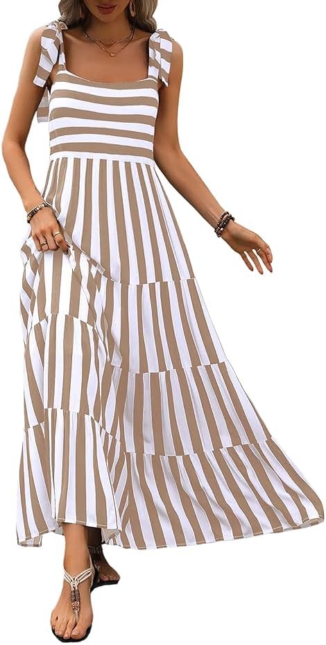 PRETTYGARDEN Women Dresses 2026 Summer Floral Sleeveless Maxi Dress Casual Spaghetti Strap Tiered Flowy Beach Long Dress - Product Image