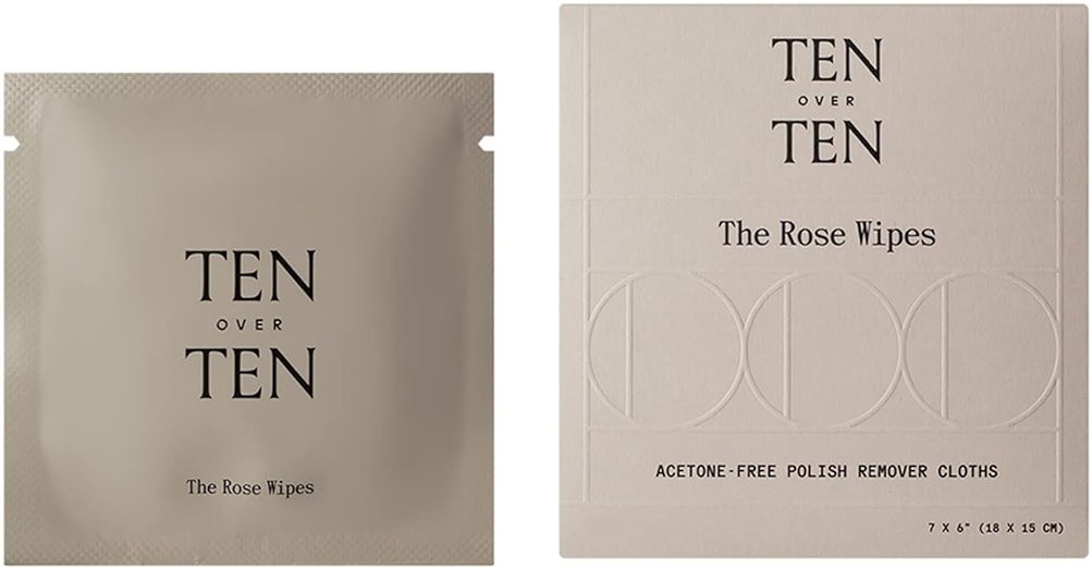 tenoverten - The Rose Wipes Acetone-Free Nail Polish Remover Cloths | Clean, Natural, Non-Toxic Nail Care (1 Box, 6 Wipes) - Product Image