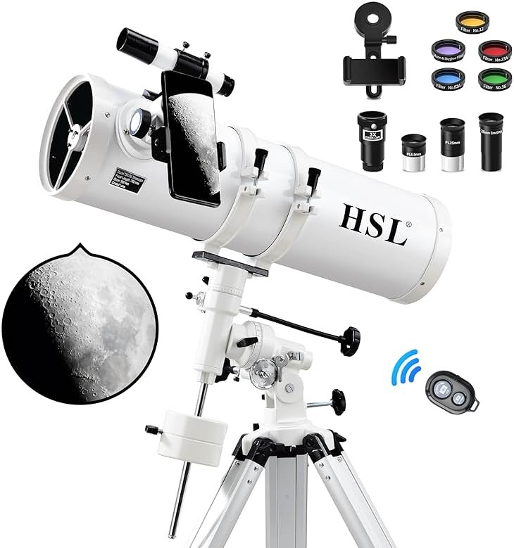HSL 150EQ Astronomical Reflector Telescope for Adults high Powered,150mm Aperture Professional Telescopes for Adults Astronomy,Comes with 5 Color Filters Set and 3X Barlow Lens - Product Image