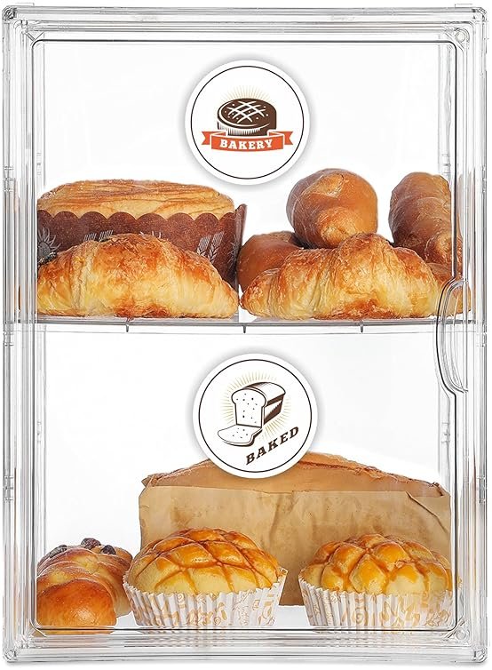 Large Bread Box for Kitchen Countertop, Pantry Organizers and Storage - Clear Loaf Bread Storage Container, Double Layer Bread Boxes for Kitchen Counter, Bread Keeper for Homemade Bread - Product Image