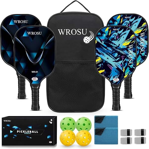Carbon Fiber Pickleball Paddles Set of 4 or 2 Rackets,USAPA Approved Pickleballs Equipment with Balls,Bag,Accessories,Carbon Fiber T300 Lightweight Pickleball Racquet Set for Men,Women,Kids,Adults - Product Image
