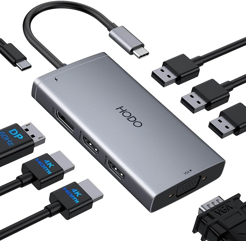 USB C Docking Station Dual Monitor Adapter for Dell HP, Laptop Docking Station 3 Monitors Quad Display USB C Hub Dongle to 4K HDMI+DP+VGA,3 USB2.0,100W PD,8 in 1 Thunderbolt Dock for Lenovo,Surface - Product Image