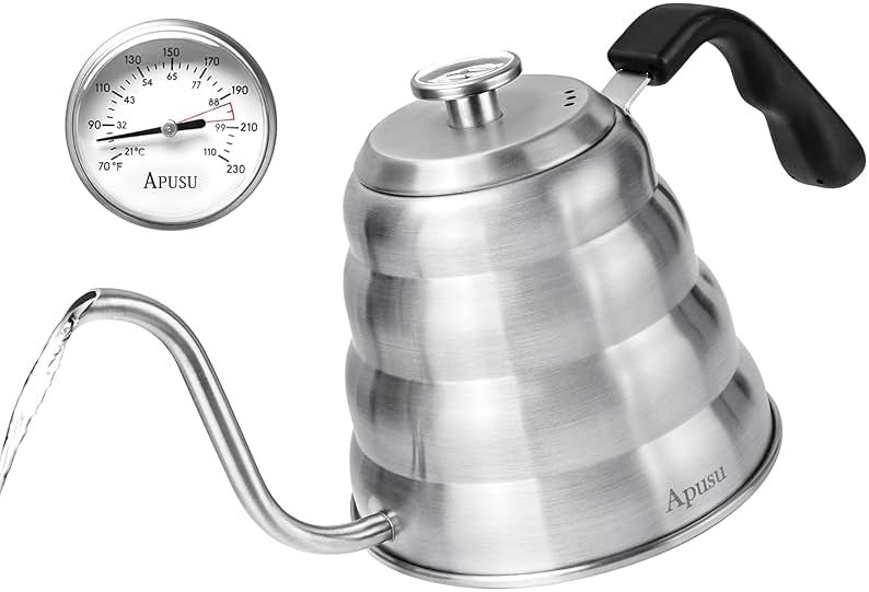 Gooseneck Kettle for Manual Drip Coffee & Tea 40oz Stainless Steel Pour Over Coffee Kettle with Thermometer Tea Kettle for Stovetop,1200ml,6 Cup,Silver,1Pack - Product Image