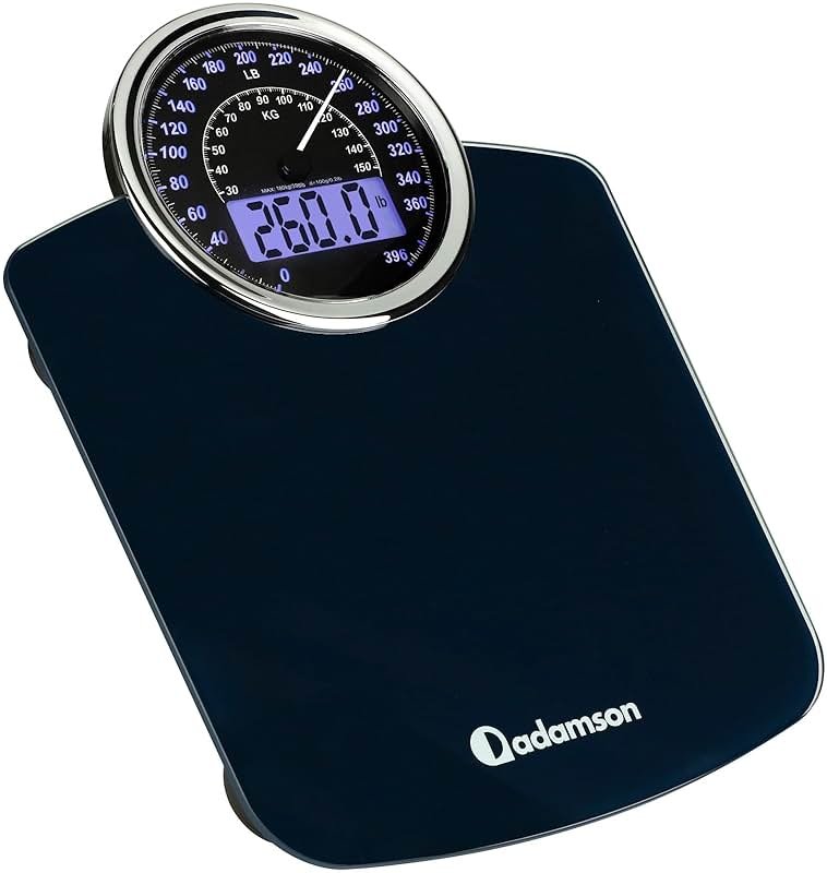 Adamson Hybrid Bathroom Scale for Body Weight - 2-in-1 Analog & Digital Display, Accurate Weight Scale Up to 400 lbs, Backlit LCD, Wide Tempered Glass Platform, 3 AAA Batteries Included - Product Image