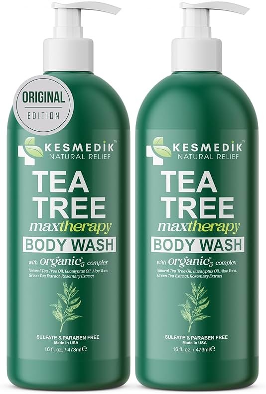 KESMEDIK Tea Tree Body Wash MaxTherapy, Itchy Skin Relief Soap, Soothes Jock Itch, Athlete's Foot, Acne, Eczema, Psoriasis & Sensitive Skin, Intimate Wash, Men & Women, 2-Pack, Original Edition - Product Image