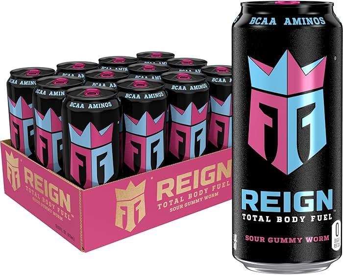 Reign Total Body Fuel, Sour Gummy Worm, Fitness & Performance Drink, 16 Fl Oz (Pack of 12) - Product Image