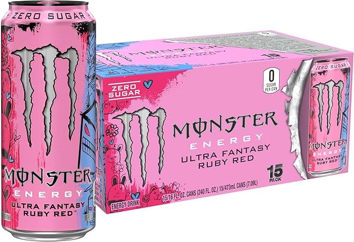 Monster Energy Ultra Fantasy Ruby Red, Sugar Free Energy Drink, 16 Ounce (Pack of 15) - Product Image