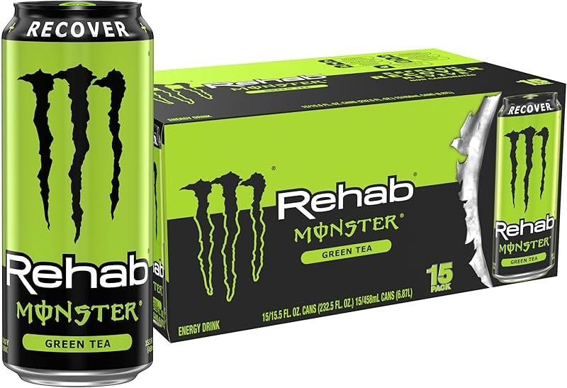Monster Energy Rehab Green Tea + Energy, Energy Drink 15.5 Ounce | Energy Iced Tea, Pack of 15 - Product Image