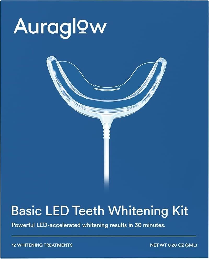 Auraglow Plug-in LED Teeth Whitening Kit – Wired Light Device – 35% Carbamide Peroxide Gel – 12 Treatments – at-Home Tooth Whitening System – Enamel-Safe at-Home Whitening for Coffee & Tea Stains - Product Image