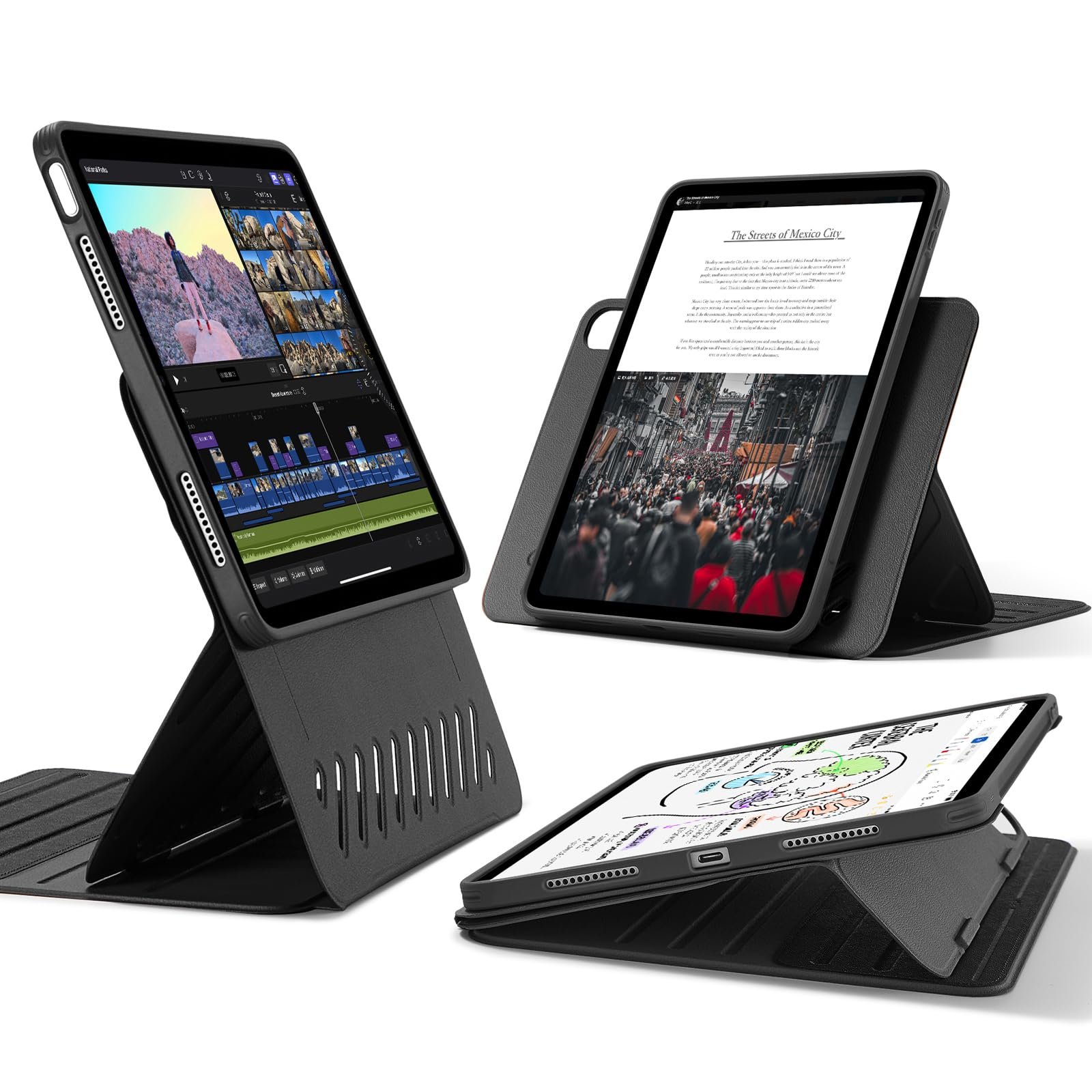 ESR for iPad Air 13 Inch Case M4/M3/M2 (2026/2025/2024), Removable Magnetic Cover with Pencil Charging & Storage, Adjustable Portrait/Landscape Stand, 9 Standing Angles, Shift Series, Black - Product Image