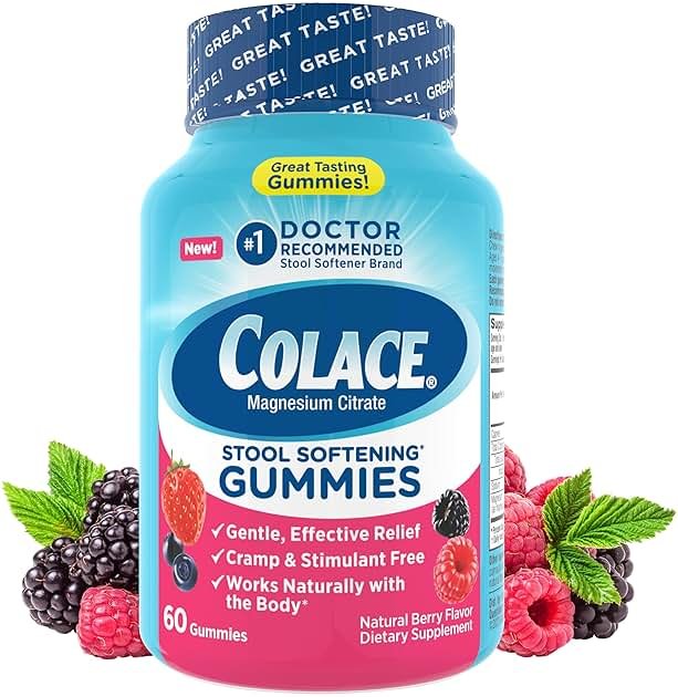 Colace Stool Softener Gummies, Berry Flavored, 60 Count, Gentle, Dependable Constipation Relief, Magnesium Citrate, No.1 Doctor Recommended Stool Softener Brand - Product Image