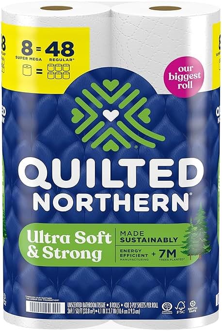 Quilted Northern Ultra Soft & Strong Toilet Paper, 8 Super Mega Rolls = 48 Regular Rolls, 5X Stronger*, Premium Soft Toilet Tissue - Product Image