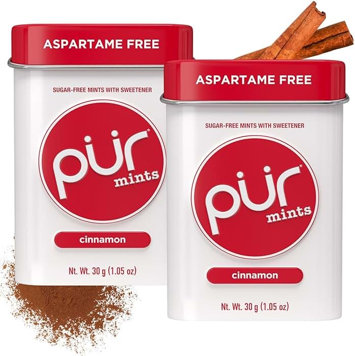 PUR Mints | Aspartame Free | Made with Xylitol | Sugar Free, Vegan, Gluten Free & Keto Friendly | Natural Cinnamon Flavored Mints, 30 Pieces (Pack of 2) - Product Image