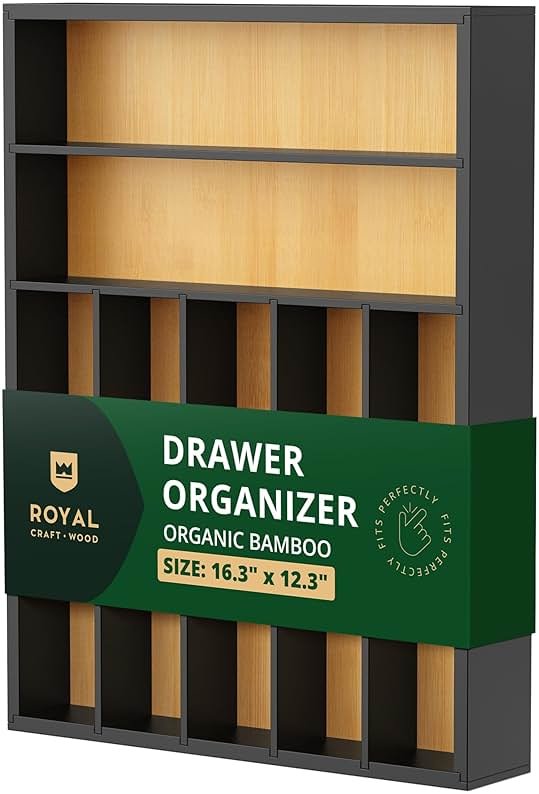 ROYAL CRAFT WOOD Luxury Bamboo Kitchen Drawer Organizer - Silverware Organizer - Utensil Holder and Cutlery Tray with Grooved Drawer Dividers for Flatware and Kitchen Utensils (7 Slot) - Product Image