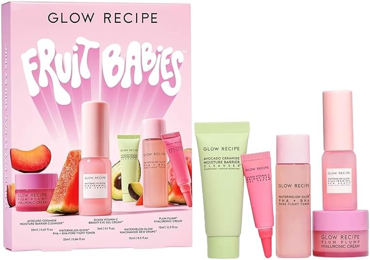Glow Recipe Fruit Babies Skincare Kit - Gift Set with Ceramide Facial Cleanser + BHA Toner + Vitamin C Eye Cream + Hyaluronic Acid Cream + Niacinamide Dew Drops (5 Count) - Product Image