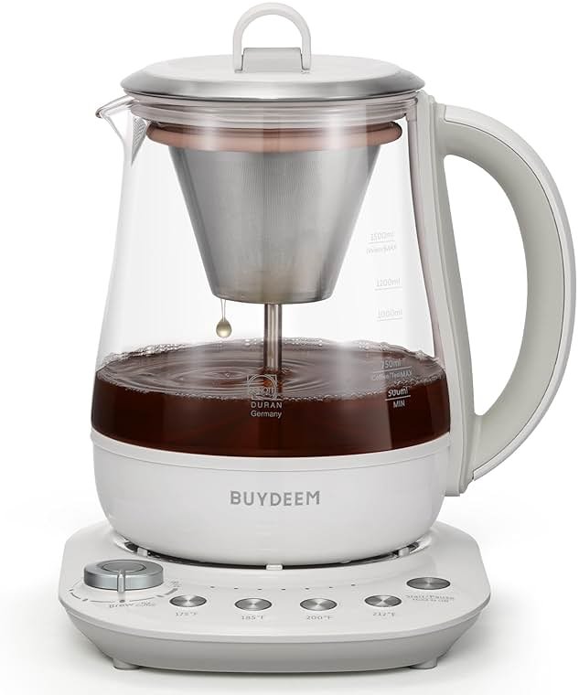 BUYDEEM K156 Tea Maker, Electric Kettle for Coffee and Tea Brewer, 6 Brew Strength Selection for Extracting, 4 Temperature Settings, Boil Dry Protection, 2 Hours Auto Keep Warm, Oat White, 1.5L/1.6QT - Product Image