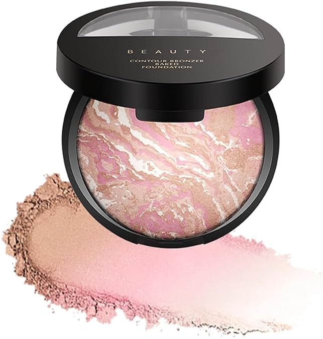 Baked Foundation Contour Bronzer, Powder Foundation Makeup Brighten, Face Highlighter Color Corrector Buildable Full Coverage Natural Smooth Lightweight, Porcelain - Product Image