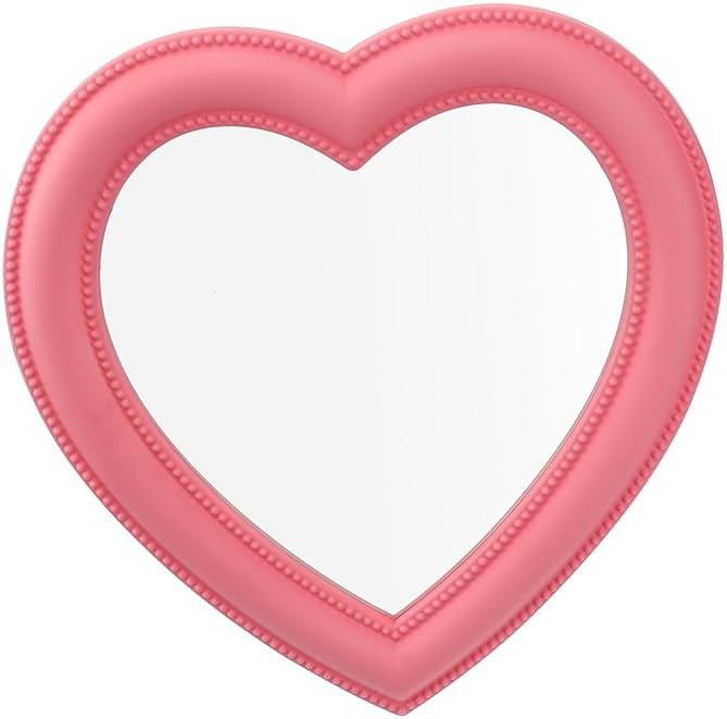 Housoutil Pink Heart Wall Mirror Makeup Mirror Wall Decor Dual Use Desktop High Definition Glass - Product Image