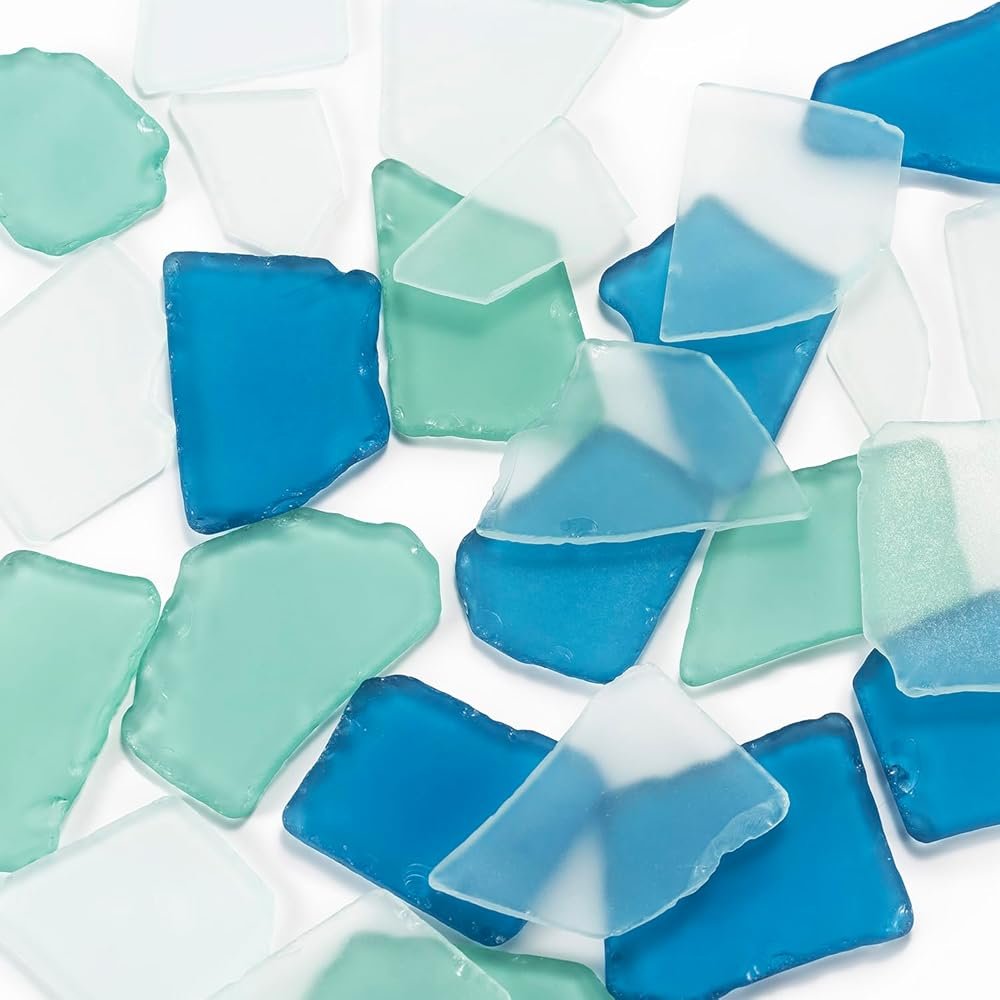 Armas Kodu Large Coastal Glass Mix Sea Glass Pieces for Crafts, 31 oz Non-Dyed Frosted Glass, 1.2–2 in Beach Glass Look for Christmas Tree DIY, Wreath Decor, Vase Filler, Centerpieces & Coastal Decor - Product Image