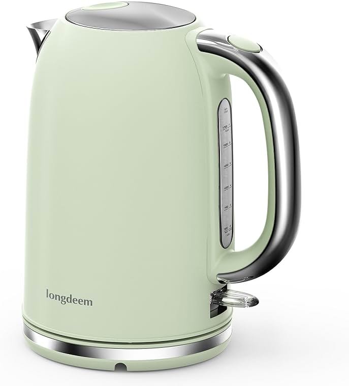 Electric Tea Kettle for Boiling Water, Wide Open Lid Stainless Steel Water Boiler, 1500W/1.7L for Coffee/Tea Brewing, Auto Shut Off & Boil Dry Protection, Cordless Swivel Base & LED Indicator, Green - Product Image