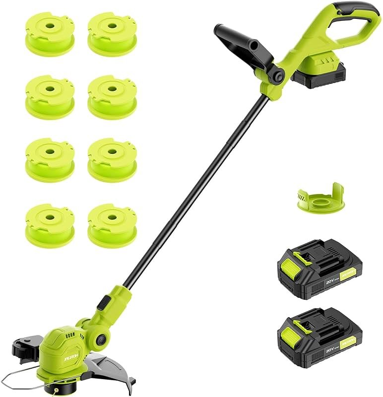 JAGROM 12-inch 20V Cordless String Trimmer with Charger, 2 X 2.0Ah Battery Powered with Auto Line Feed, Lawn Edger with 8 Pcs Grass Cutter Spool Line and 2 Spool Cap - Product Image