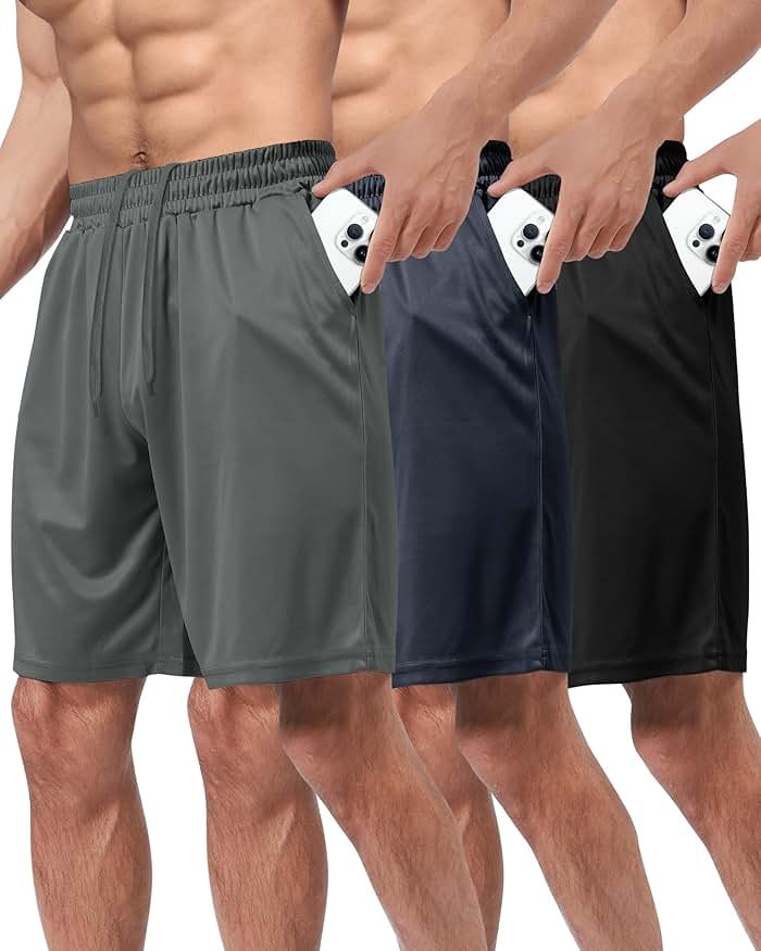 BOOJO 3 Pack Gym Basketball Mens Shorts - Quick Dry Black Workout Athletic Shorts with Pockets for Casual Running(S-6XL) - Product Image