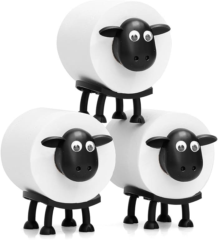 VELENTI Sheep Toilet Roll Holder - Funny Toilet Paper Holders Free Standing Cute Bathroom Decor - Premium 3D Printed Black Sheep Loo Rolls Holder - Hilarious Tissue Paper Roll Storage - Set of 3 - Product Image