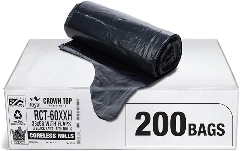 Aluf Plastics 55 Gallon Trash Bags Heavy Duty - (Huge 200 Pack) - 2.0 MIL Thick (equiv) - 38" x 58" - Garbage Bags for Toter, Contractors, Lawn, Leaf, Commercial, Kitchen, Industrial - Product Image