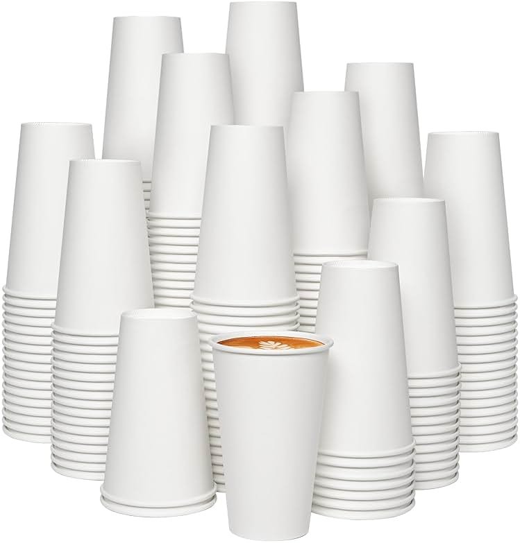 JOLLY CHEF 1000 Pack Disposable Paper Coffee Cups 16 oz Hot Beverage Paper Cups Water, Ideal for Party, Office, Home, Travel and More (White) - Product Image