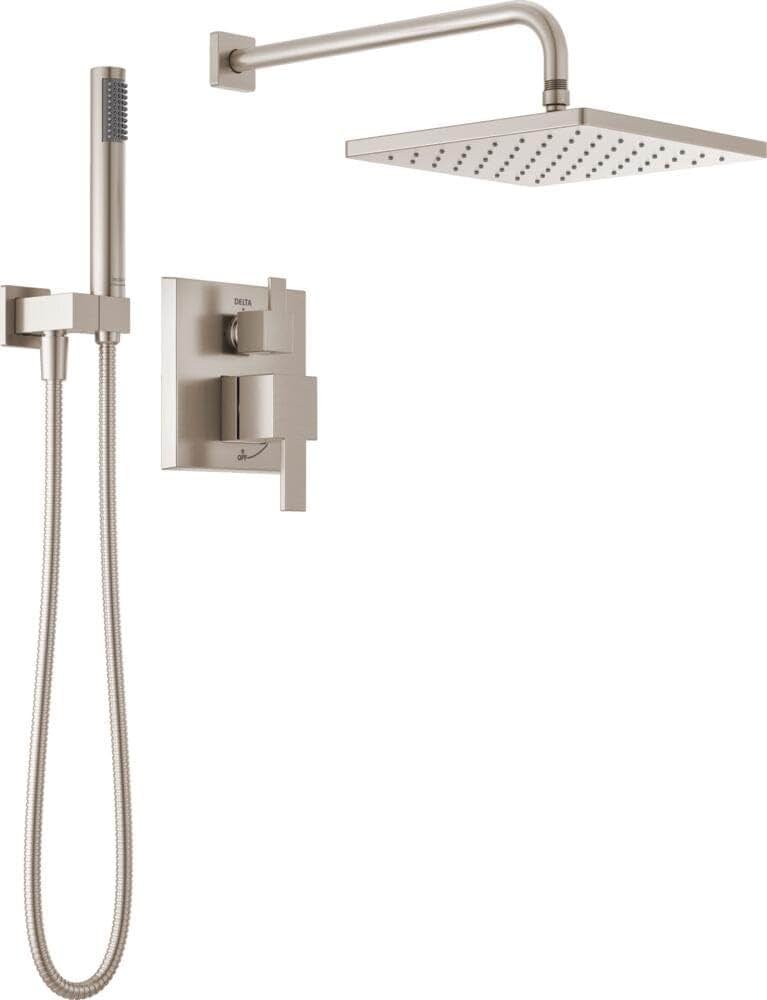 Delta Modern 14 Series Square Rain Shower System Faucet Set, Rainfall Brushed Nickel Shower Head and Handle Set, Valve Trim Kit, 10 Inch, Spotshield Stainless 342701-SP - Product Image