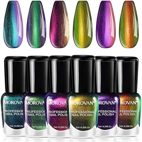 Morovan Fingernail Nail Polish Set: Holographic Metallic Ombre Lacquer Air Dry Nail Polish Regular Nail Pack 0.27oz Glitter Finger Nail Bulk Toenail Polish Kit Halloween Fall Gift for Women - Product Image