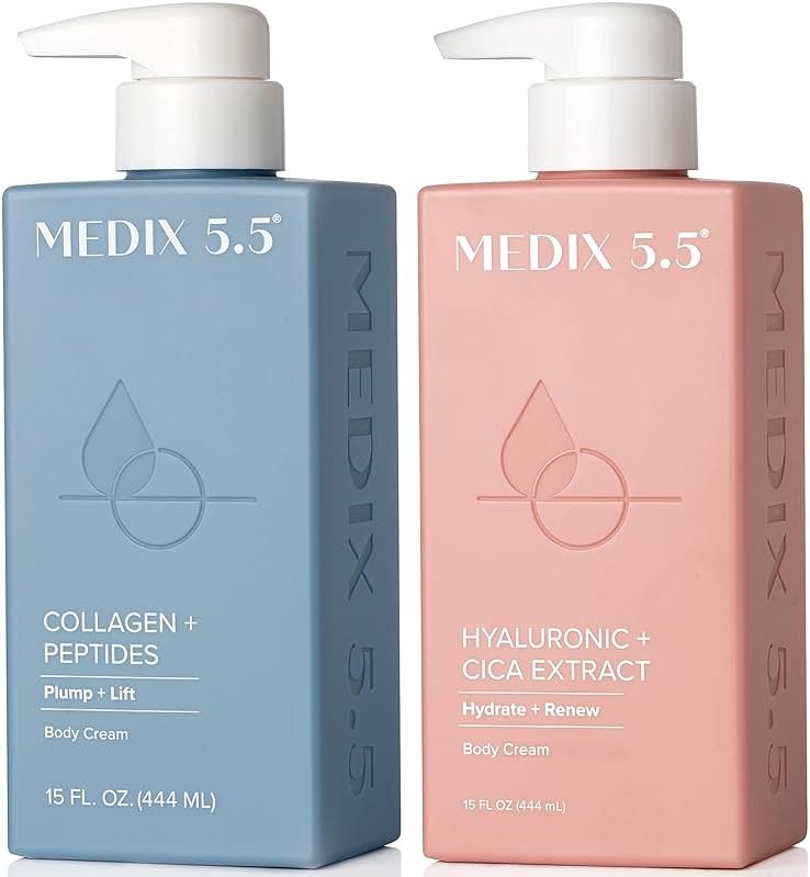 Medix 5.5 Women Firming Collagen Cream + Hyaluronic Acid Body Lotion | Anti Aging Firming Lotion & Face Moisturizer | Crepey Skin, Stretch Marks, & Dry Skin | Skin Care Products | 2 Piece Bundle - Product Image