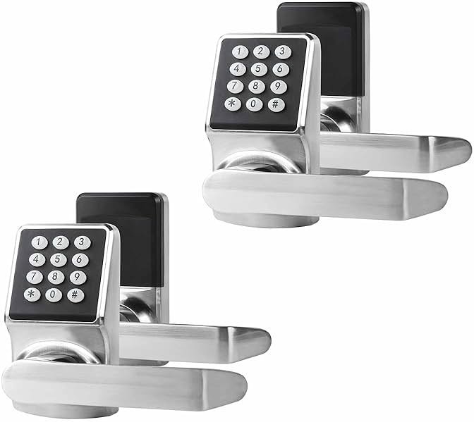 Keypad Door Lock with Handle, Digital Door Lock with Keypad Set,Keyless Entry Door Locks with Handle-IC Card and Anti-peep Password- Brushed Nickel-2PACKset - Product Image