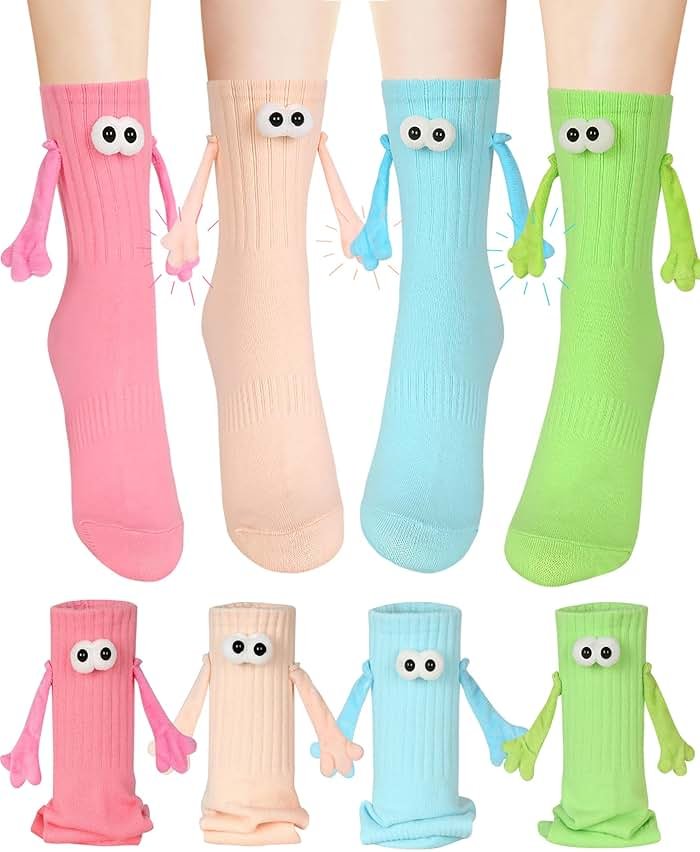 4 Pair Funny Magnetic Holding Hands Socks Funny Valentines Gifts for Her/Him Crazy Sock for Galentine's Day Women - Product Image