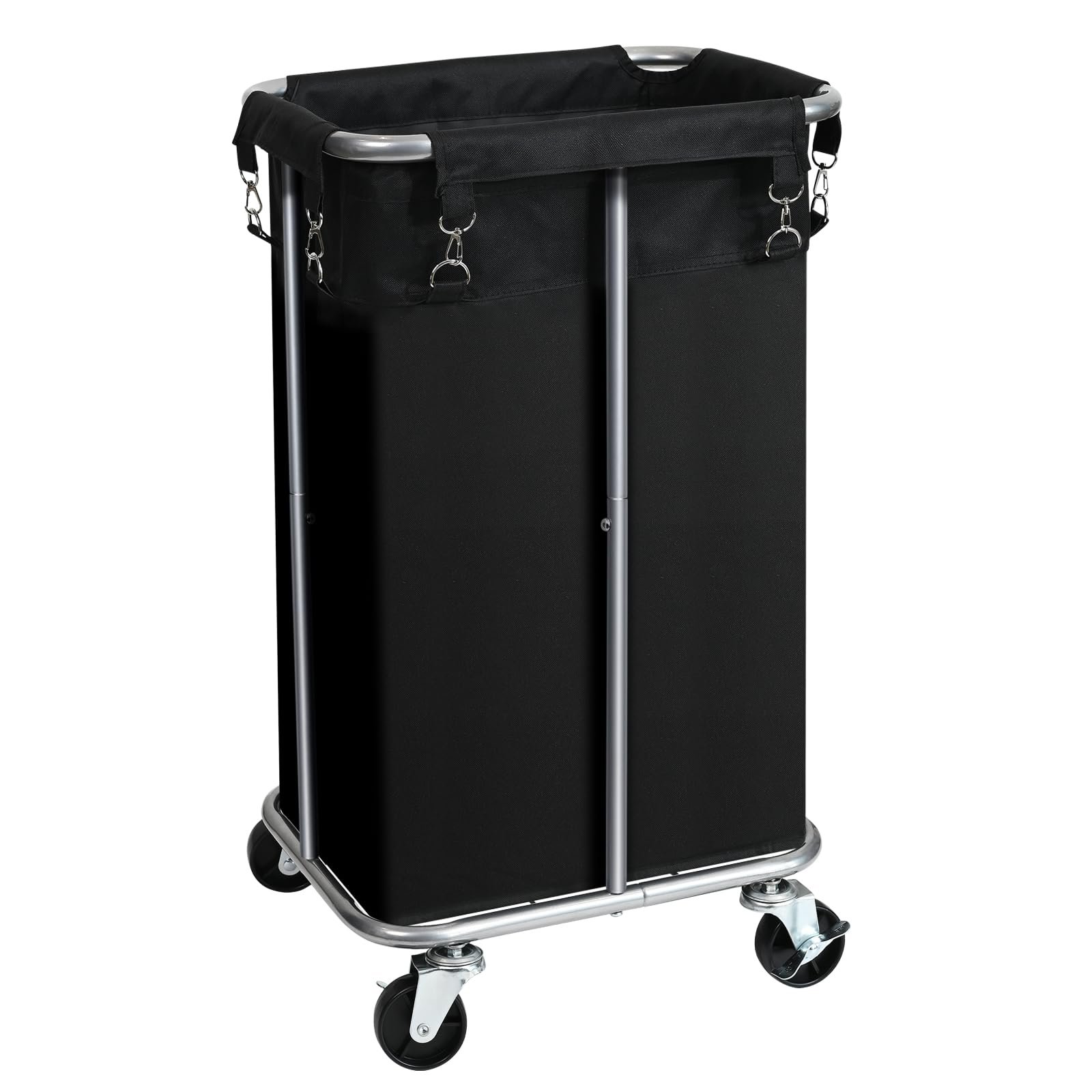 Laundry Basket with Wheels, Rolling Laundry Hamper with Removable Bag, 100L Laundry Sorter Cart, Tall Narrow Slim Clothes Hamper Organizer with Sturdy Metal Frame, Black+Silver - Product Image
