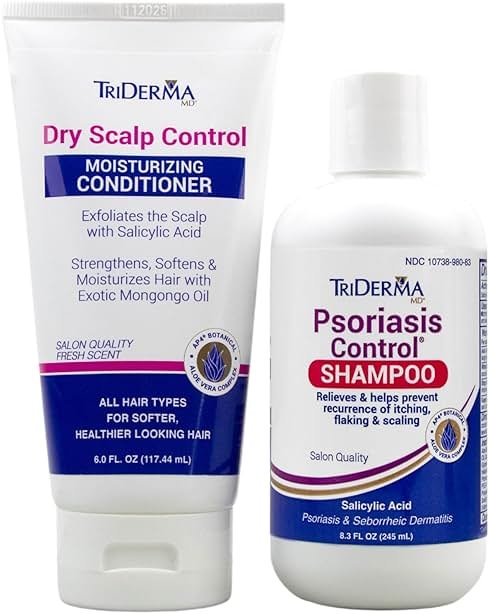 TriDerma Psoriasis Control Scalp Exfoliator Shampoo 8.3 oz & Dry Scalp Moisturizing Hair Conditioner 6.0 oz, Salon Quality Dry Scalp Treatment Hair Care, Fresh Rosemary Oil, Value Bundle - Product Image