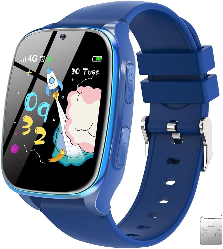 4G Kids Smartwatch Phone-Smart Cell Phone Watch for Boys Girls Ages 4-12 with Call, SOS, Parental Controls, Games, Camera, Alarm, Video, Music Children's Smart Watch Gift (Includes SIM Card)Dark Blue - Product Image