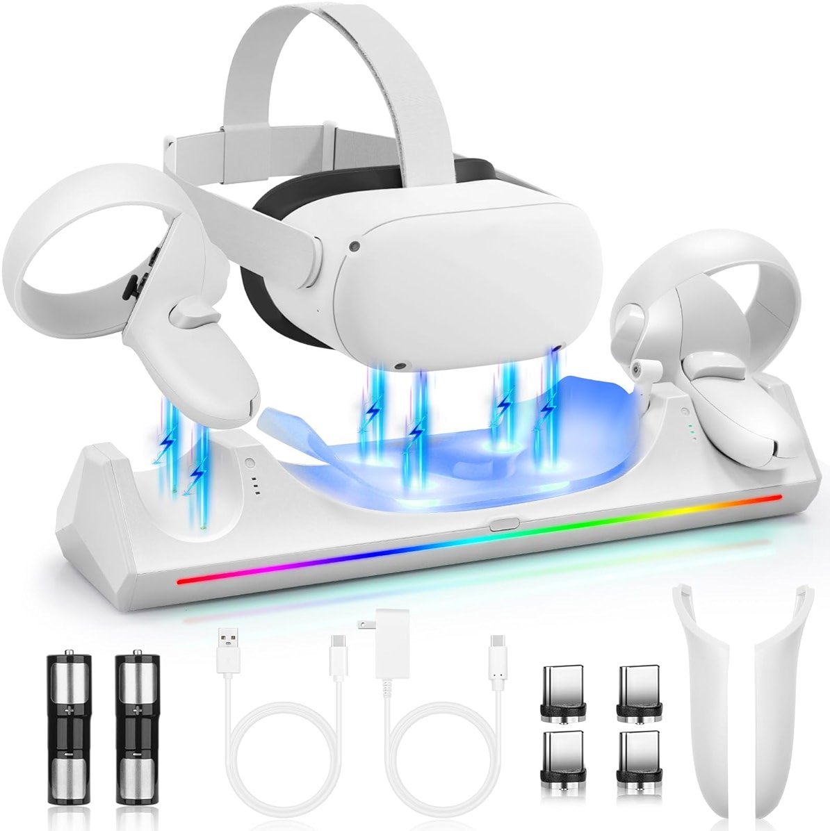 Hurra Charging Dock for Meta Quest 2, VR Charging Station for Oculus Quest 2 Support LED Indicator/Magnetic Charging Headset & Touch Controllers, with 2 Rechargeable Batteries, USB-C Charger & Cable - Product Image