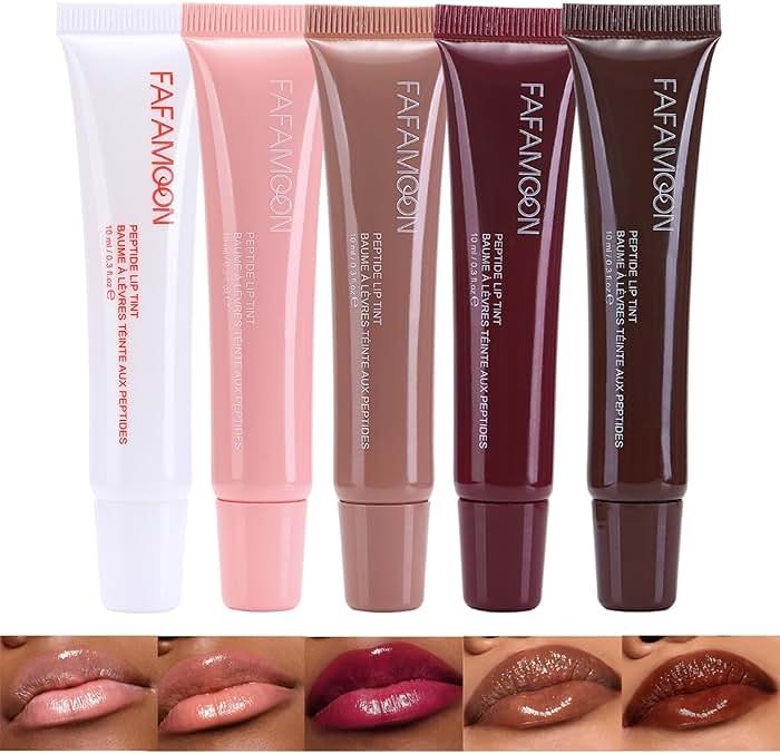Aseawave 5 Colors Hydrating Lip Glow Oil, Ribbon, Toast, Raspberry jelly, Espresso, White Tinted Lip Oil Gloss, Moisturizing, Hydrating, Nourishing Lip Care Oil for Naturally Plump, Pillowy-soft Lips - Product Image