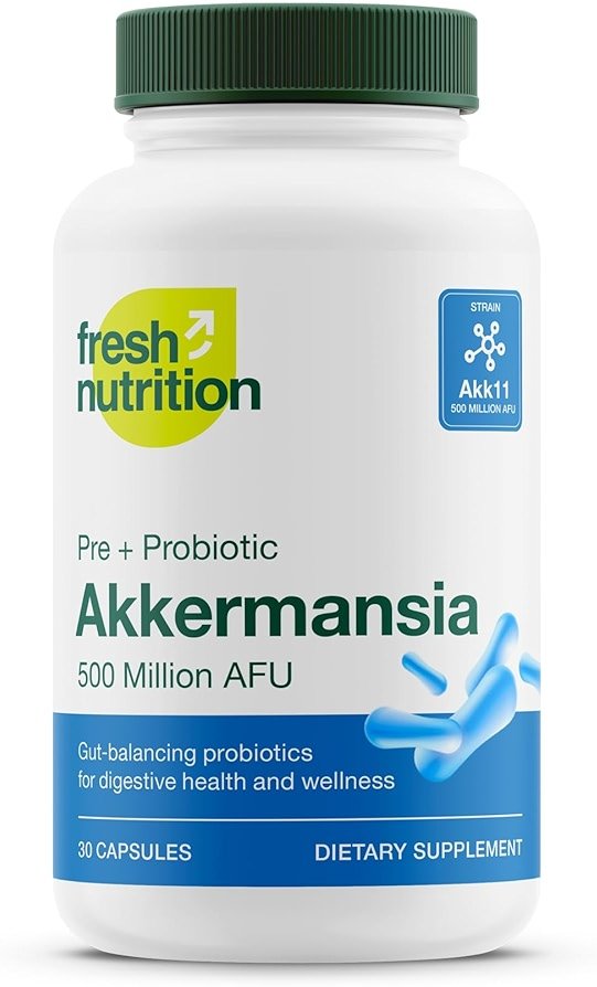 Fresh Nutrition Akkermansia Muciniphila Probiotic 500M AFU for GLP-1 Production - Pre + Probiotic Supplement - 30 Capsules - Product Image