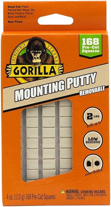 Gorilla Mounting Putty, Natural Tan Color, 168 Pre-Cut Squares (Pack of 1) - Non-Toxic Removable & Repositionable Wall Putty - Product Image