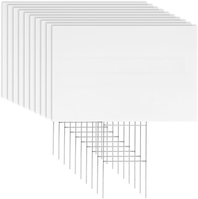 Newflager 10 Pack 18 x 12 Inches White Corrugated Plastic Yard Sign with Metal Stakes for Birthday, Real Estate Garage Sale Signs, Rent, Guidepost Decorations - Product Image